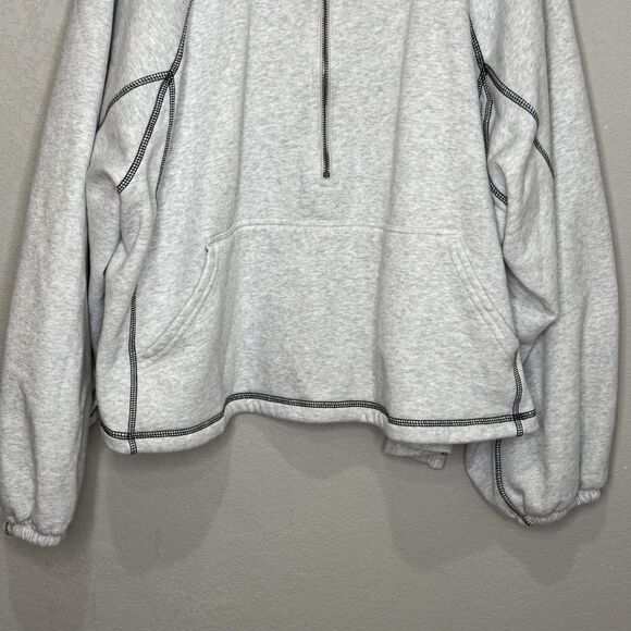 FP Movement Free People Half Court Sweatshirt Large Gray Half Zip Contrast - Picture 5 of 9